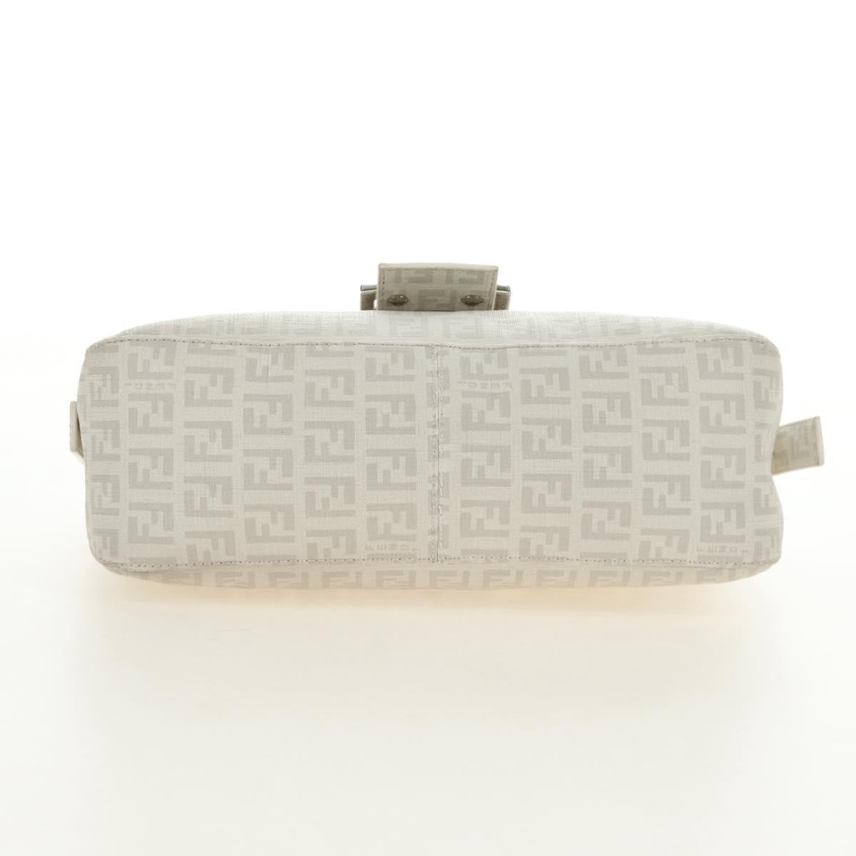 FENDI Zucchino Canvas Mamma Baguette Bag PVC White Silver Auth yk20548SAM