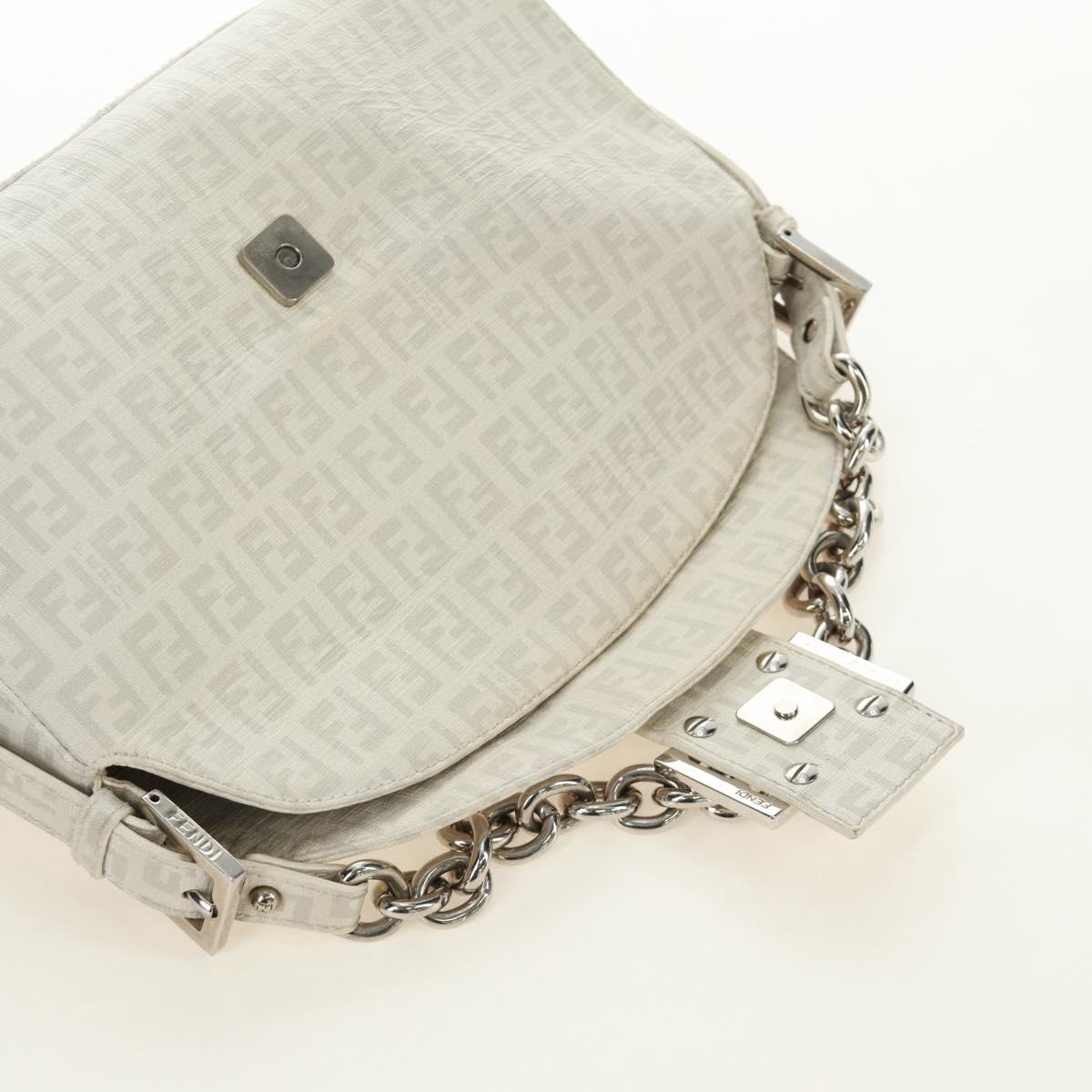 FENDI Zucchino Canvas Mamma Baguette Bag PVC White Silver Auth yk20548SAM