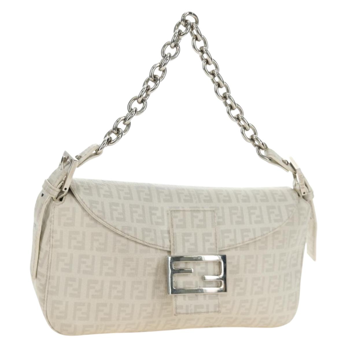 FENDI Zucchino Canvas Mamma Baguette Bag PVC White Silver Auth yk20548SAM