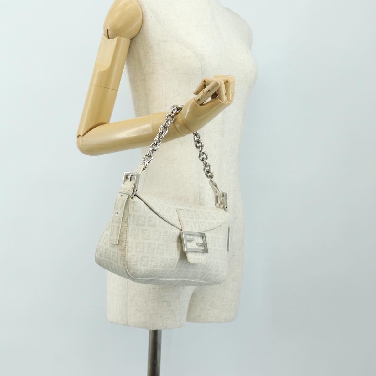 FENDI Zucchino Canvas Mamma Baguette Bag PVC White Silver Auth yk20548SAM