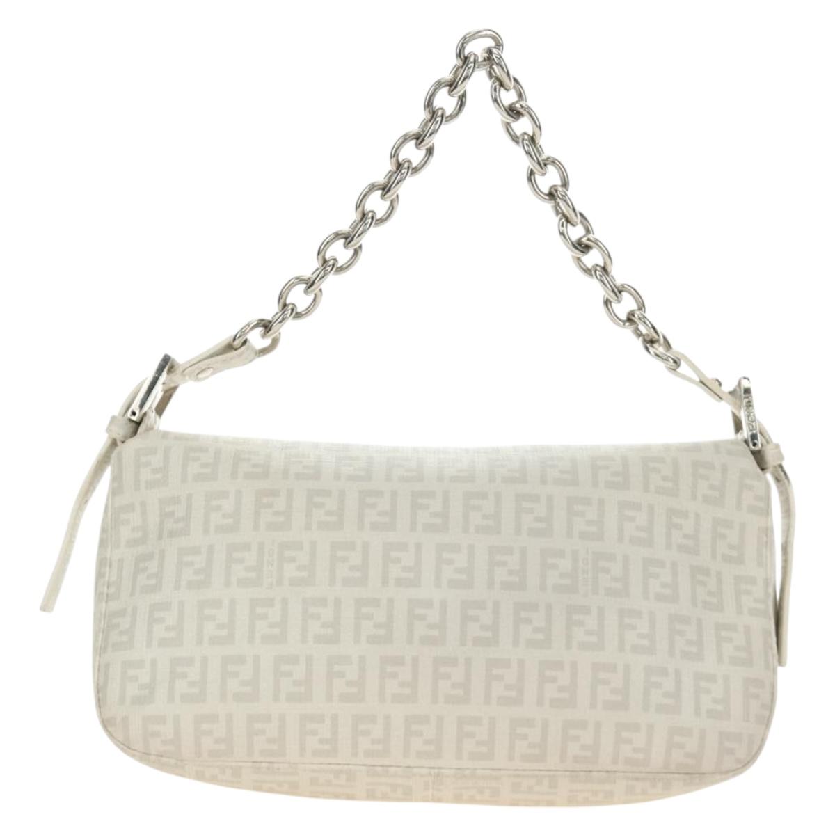 FENDI Zucchino Canvas Mamma Baguette Bag PVC White Silver Auth yk20548SAM