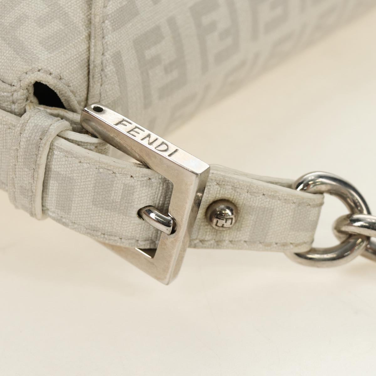 FENDI Zucchino Canvas Mamma Baguette Bag PVC White Silver Auth yk20548SAM