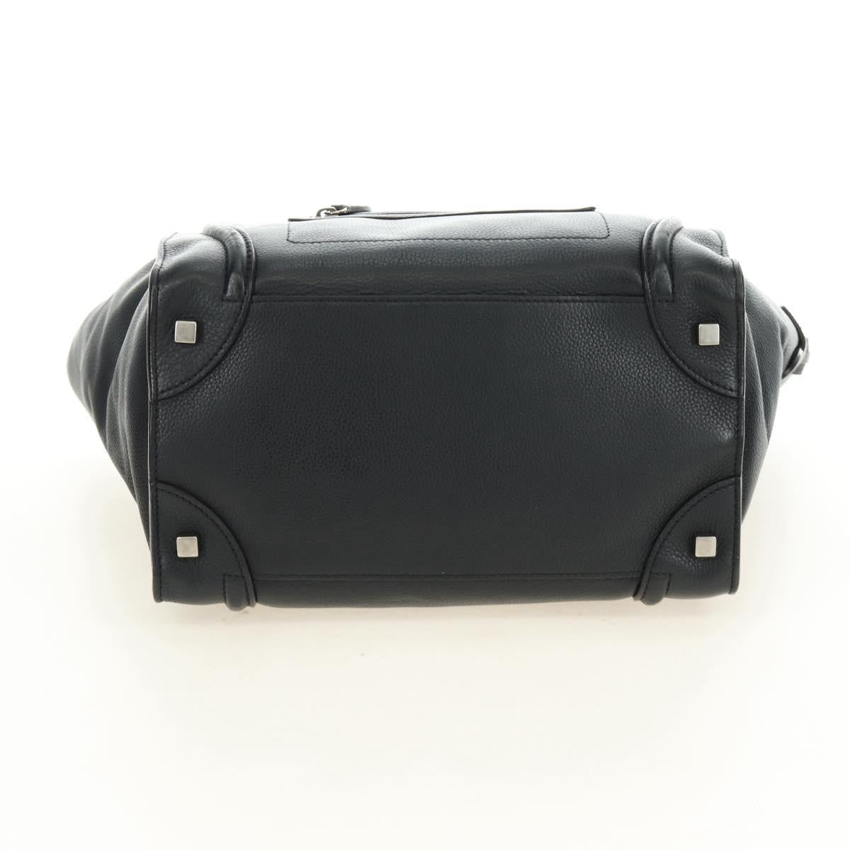 CELINE Luggage Mini Shopper Hand Bag Leather Black Silver Auth yk20549SAM