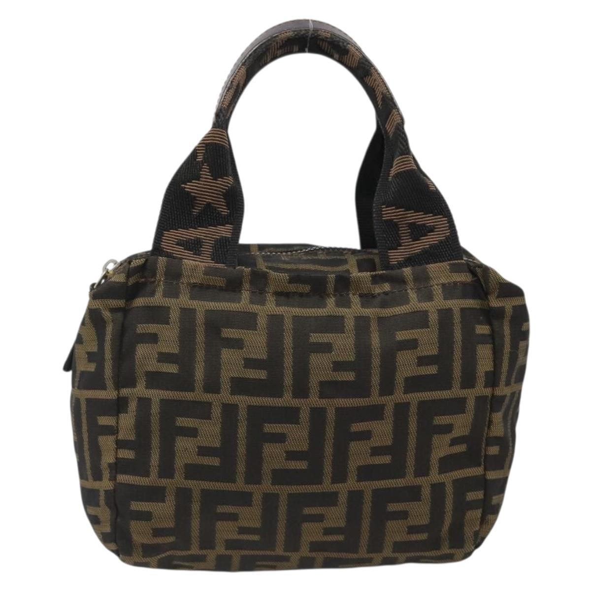 FENDI Zucca Canvas Hand Bag Black Brown Auth yk20550A
