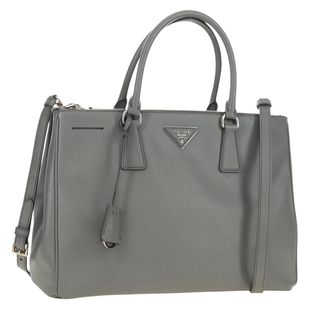 PRADA Hand Bag Safiano Leather 2way Gray Silver Auth yk20551SAM