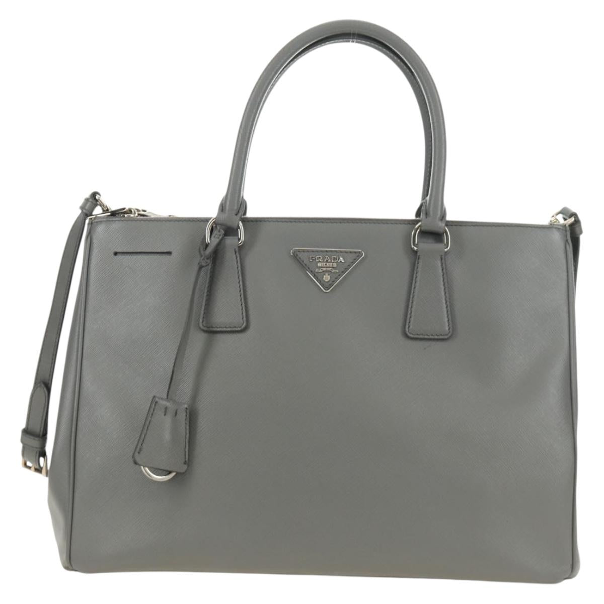 PRADA Hand Bag Safiano Leather 2way Gray Silver Auth yk20551SAM