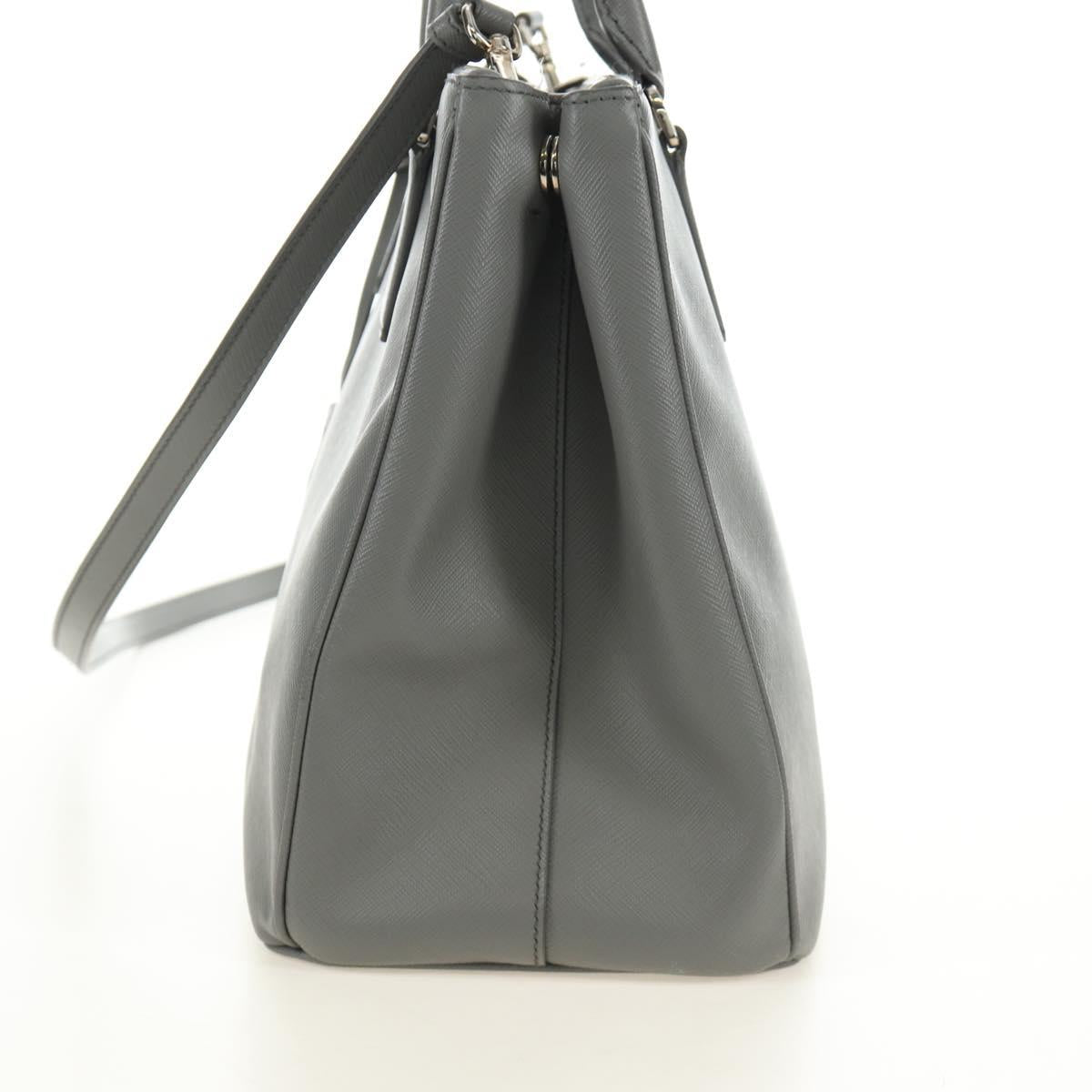 PRADA Hand Bag Safiano Leather 2way Gray Silver Auth yk20551SAM