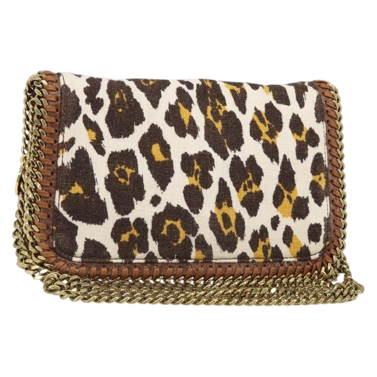 Stella MacCartney Falabella Chain Leopard Pattern Bag Canvas Brown Auth yk20554A