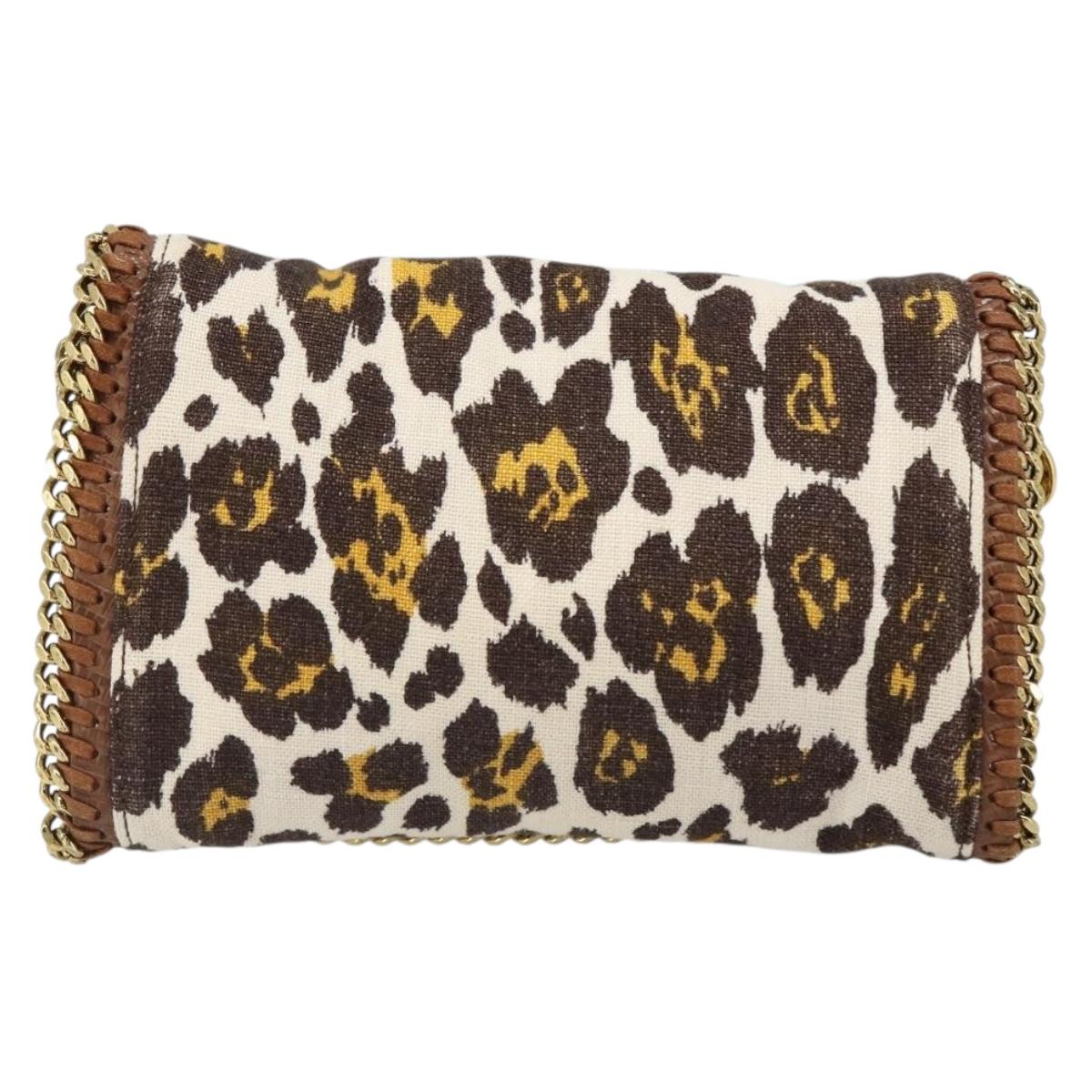 Stella MacCartney Falabella Chain Leopard Pattern Bag Canvas Brown Auth yk20554A