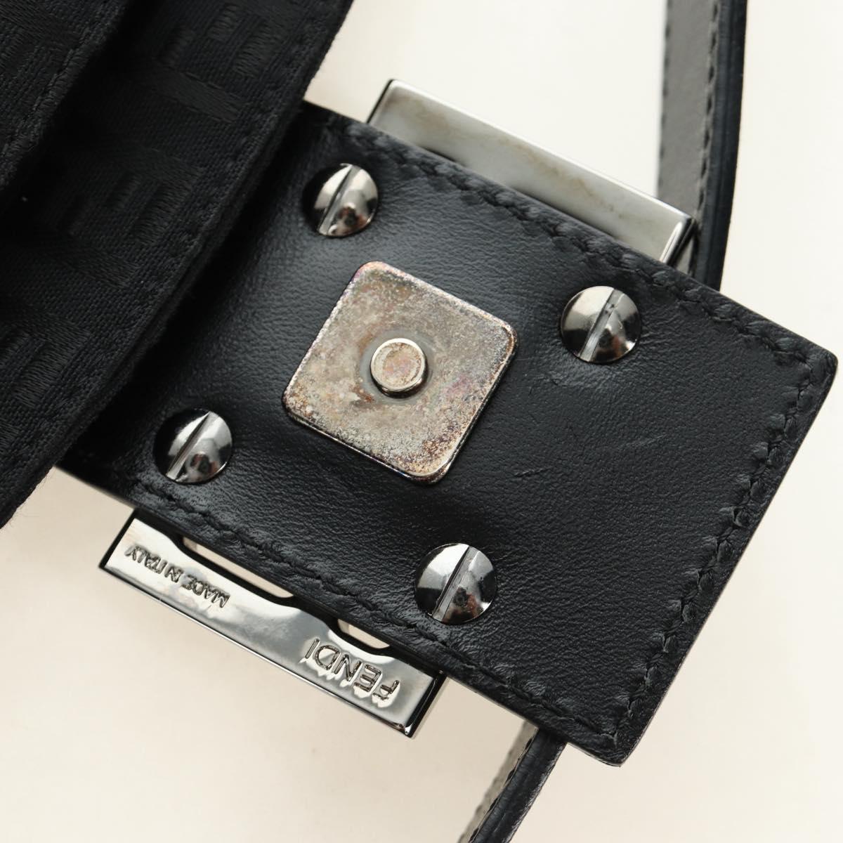 FENDI Zucchino Canvas Mamma Baguette Shoulder Bag Black Silver Auth yk20555SAM