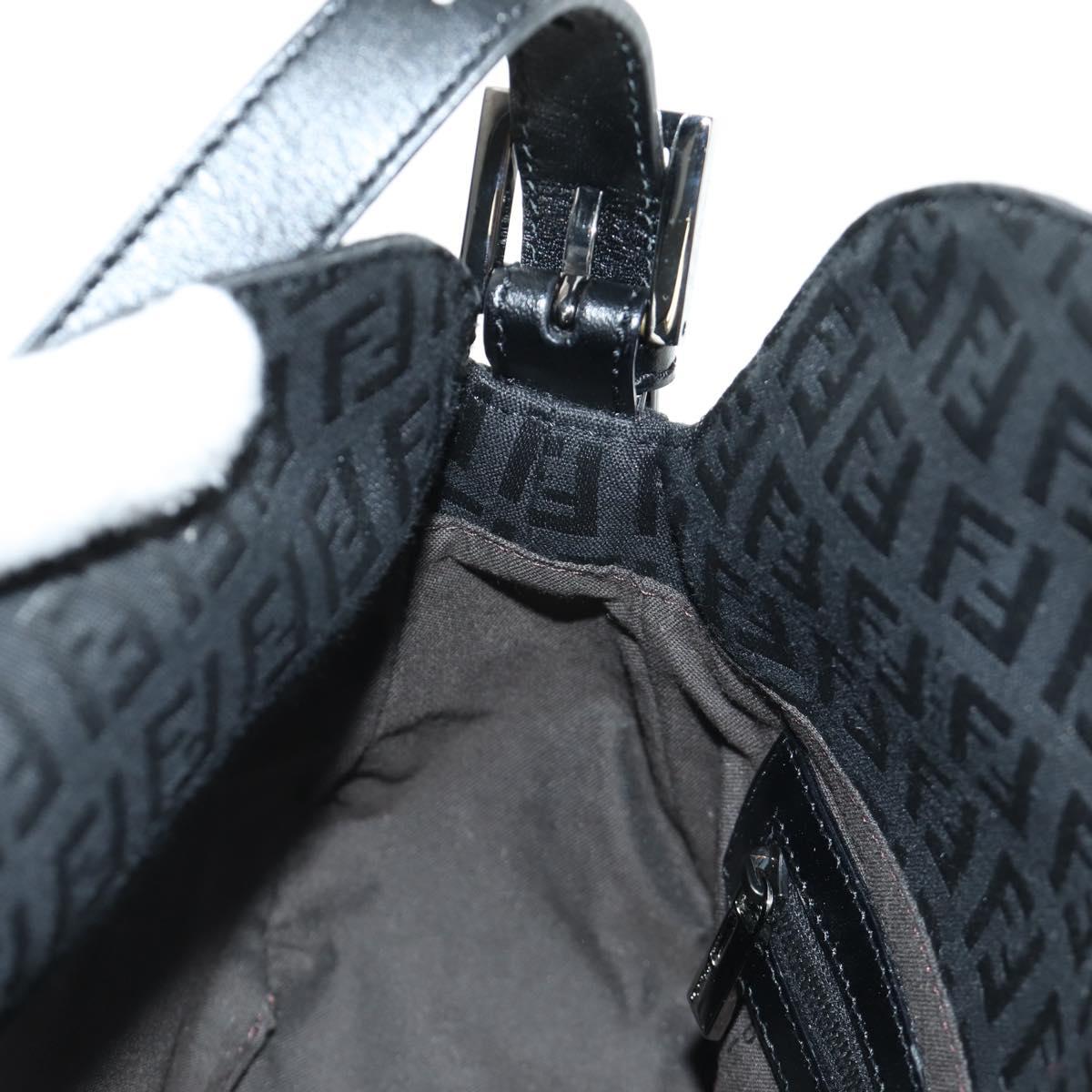 FENDI Zucchino Canvas Mamma Baguette Shoulder Bag Black Silver Auth yk20555SAM