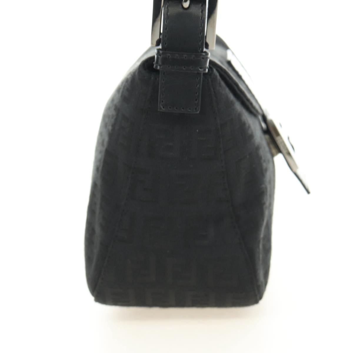 FENDI Zucchino Canvas Mamma Baguette Shoulder Bag Black Silver Auth yk20555SAM