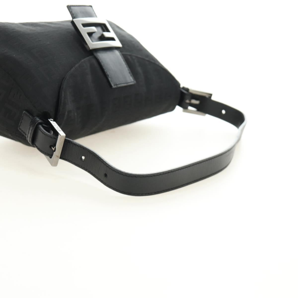 FENDI Zucchino Canvas Mamma Baguette Shoulder Bag Black Silver Auth yk20555SAM