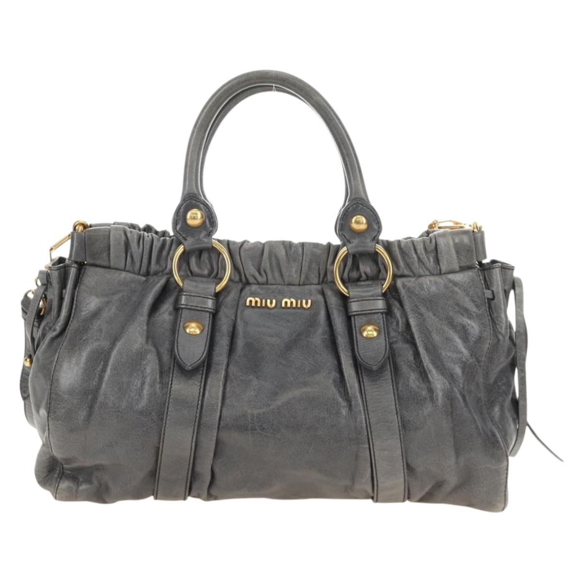 Miu Miu Hand Bag Leather 2way Gray Gold Auth yk20558SAM