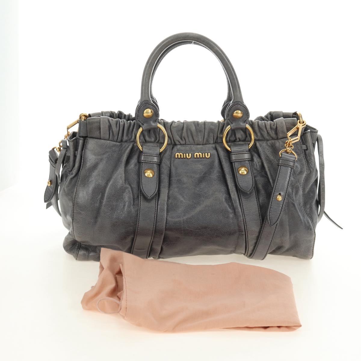 Miu Miu Hand Bag Leather 2way Gray Gold Auth yk20558SAM