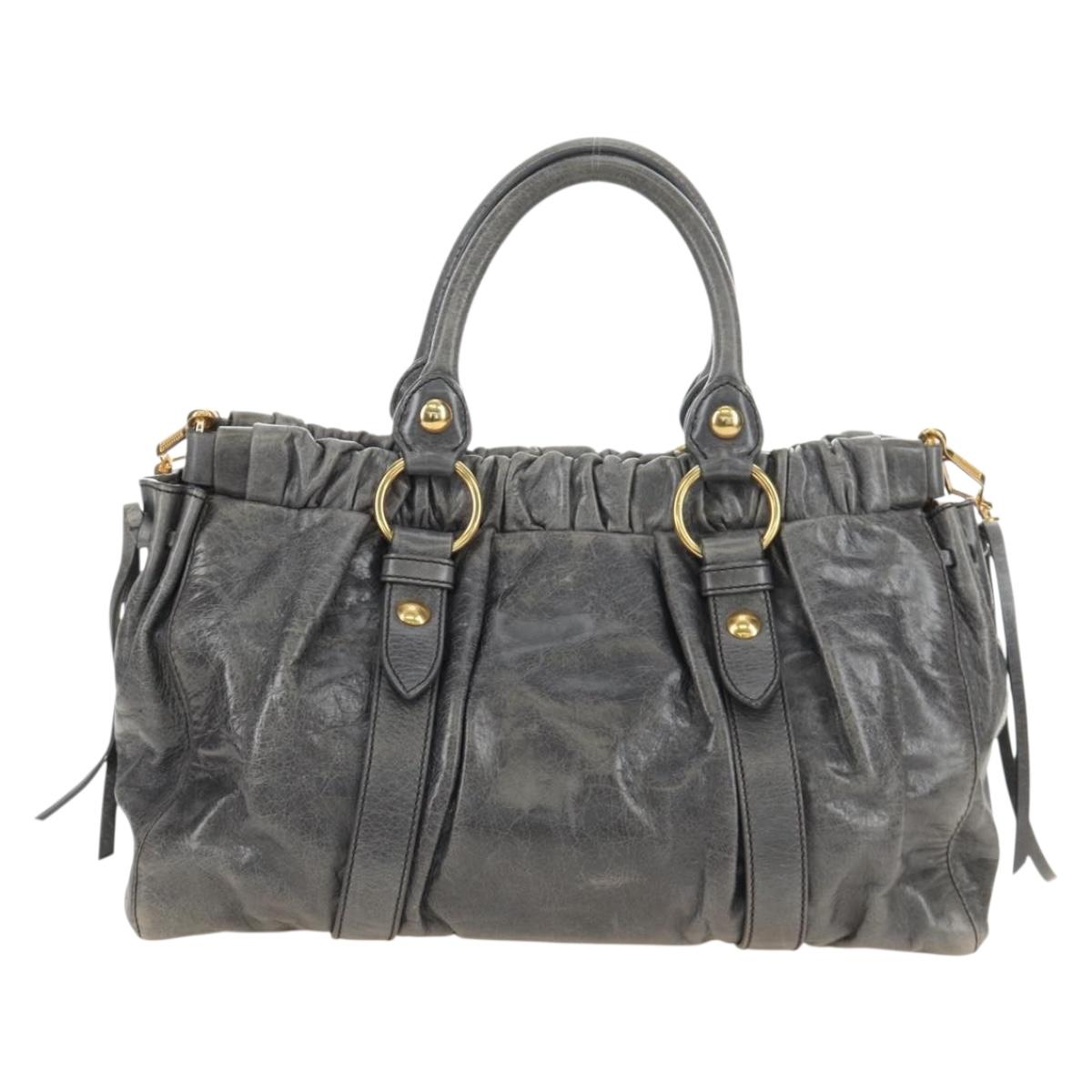 Miu Miu Hand Bag Leather 2way Gray Gold Auth yk20558SAM