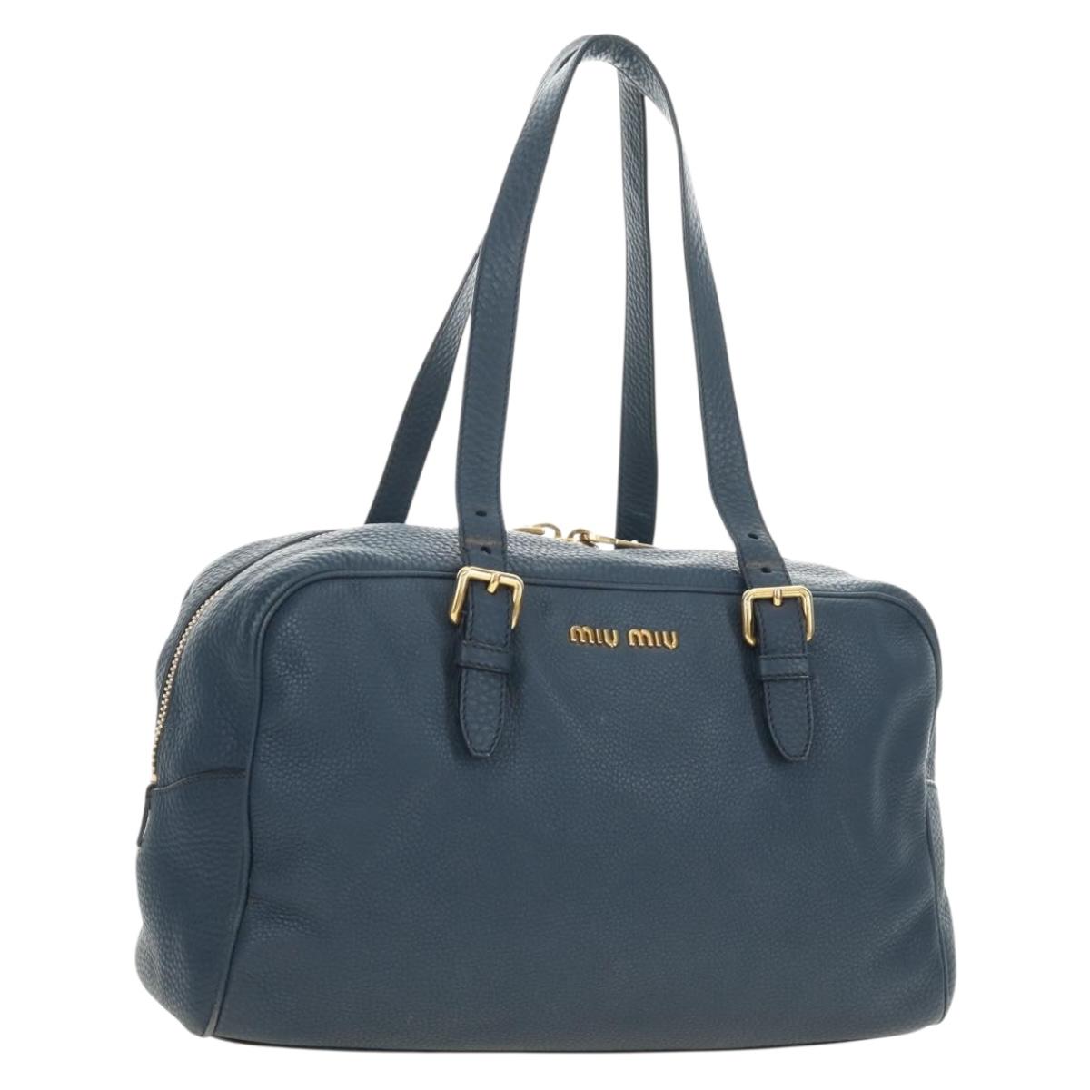 Miu Miu Shoulder Bag Leather Navy Gold Auth yk20559SAM