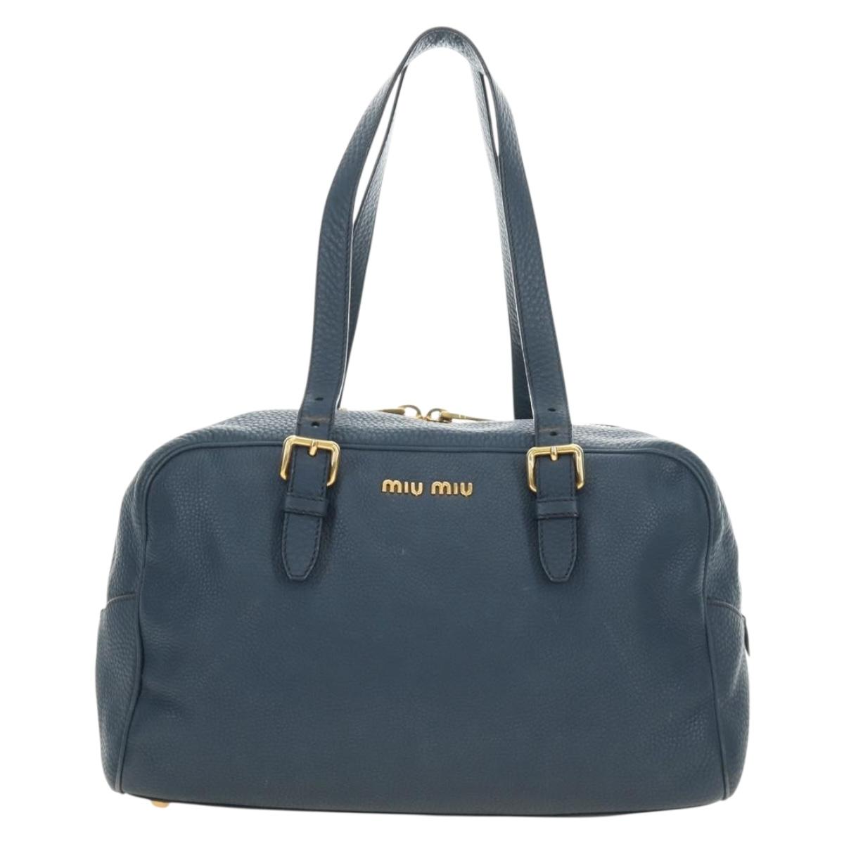 Miu Miu Shoulder Bag Leather Navy Gold Auth yk20559SAM