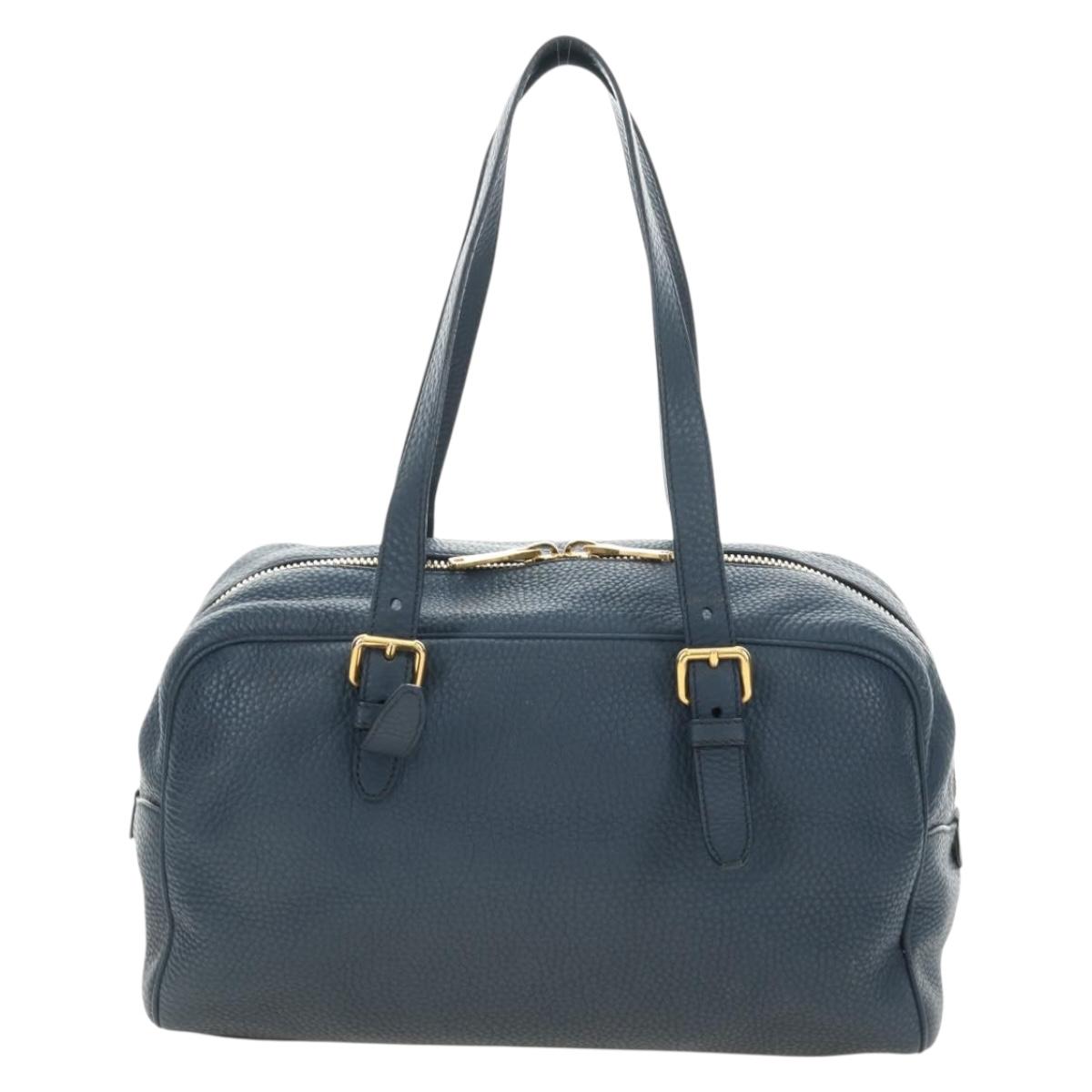 Miu Miu Shoulder Bag Leather Navy Gold Auth yk20559SAM