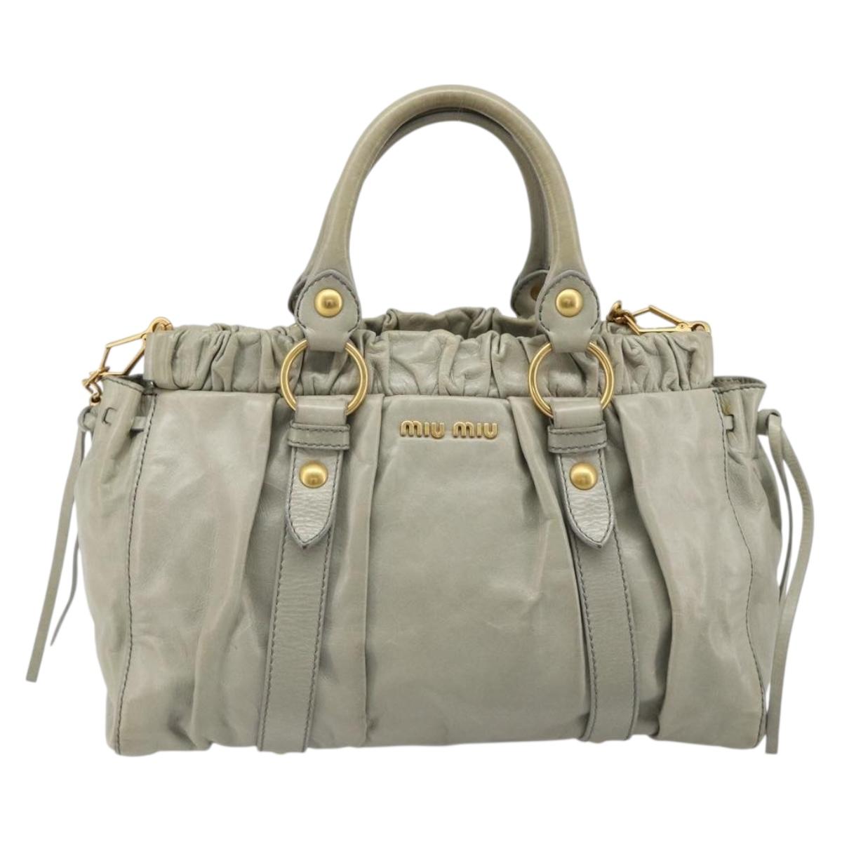 Miu Miu Hand Bag Leather 2way Gray Gold Auth yk20560A