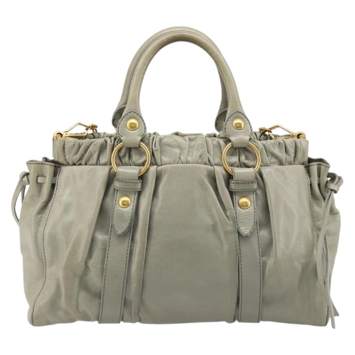 Miu Miu Hand Bag Leather 2way Gray Gold Auth yk20560A