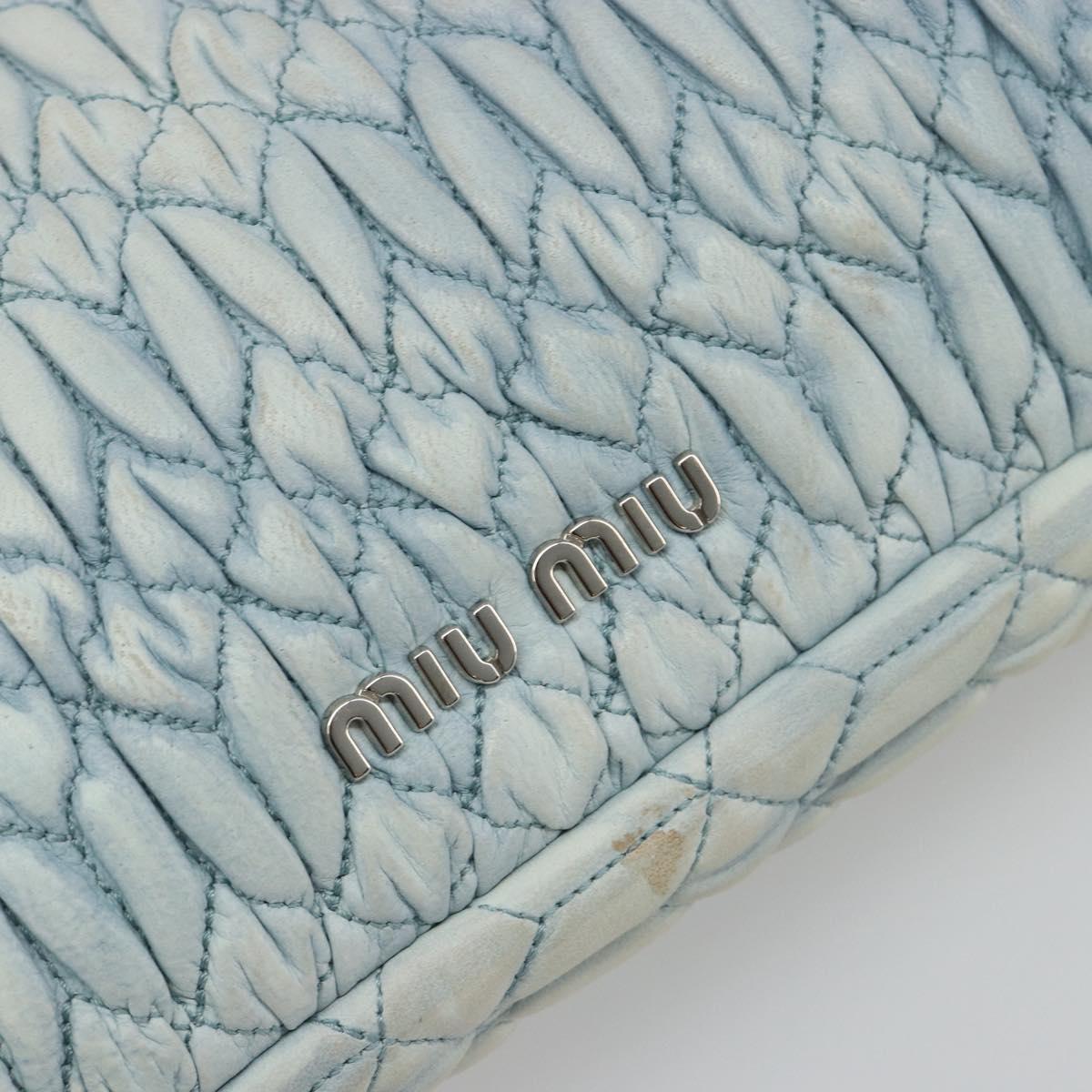 Miu Miu Matelasse Bijoux Chain Shoulder Bag Leather Blue Silver Auth yk20565A