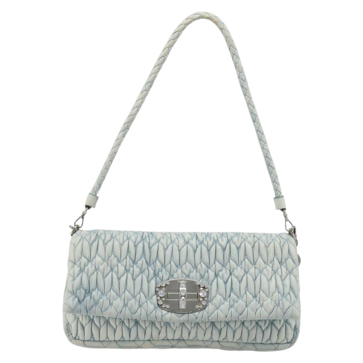 Miu Miu Matelasse Bijoux Chain Shoulder Bag Leather Blue Silver Auth yk20565A