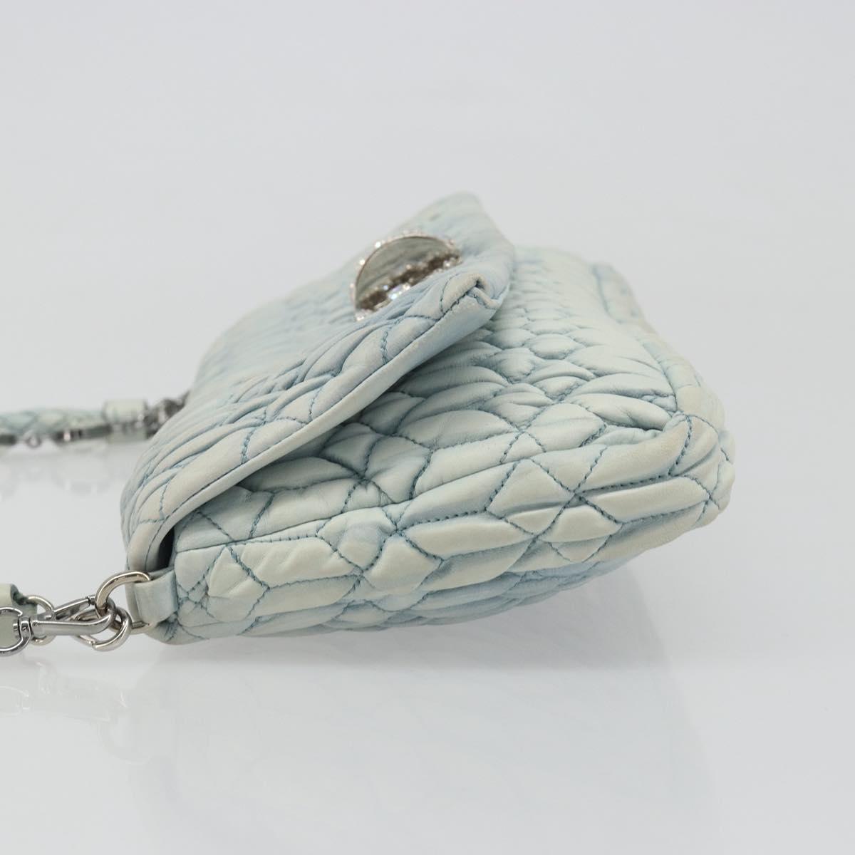 Miu Miu Matelasse Bijoux Chain Shoulder Bag Leather Blue Silver Auth yk20565A