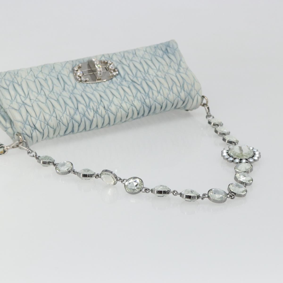 Miu Miu Matelasse Bijoux Chain Shoulder Bag Leather Blue Silver Auth yk20565A