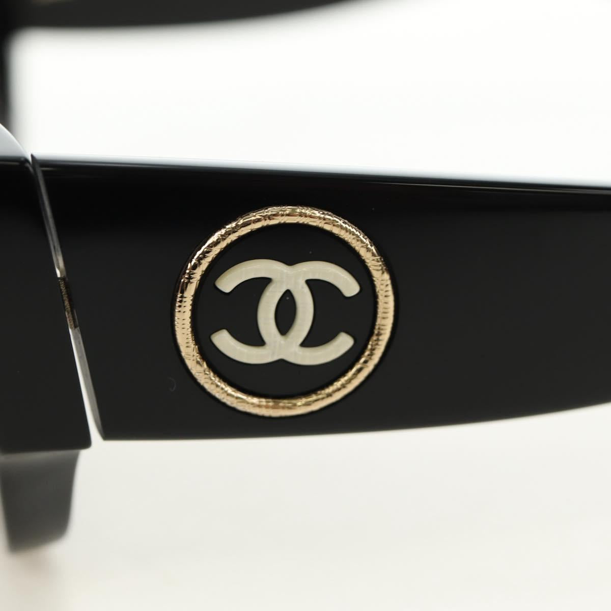 CHANEL Sunglasses Plastic Black Gold CC Auth yk20566M