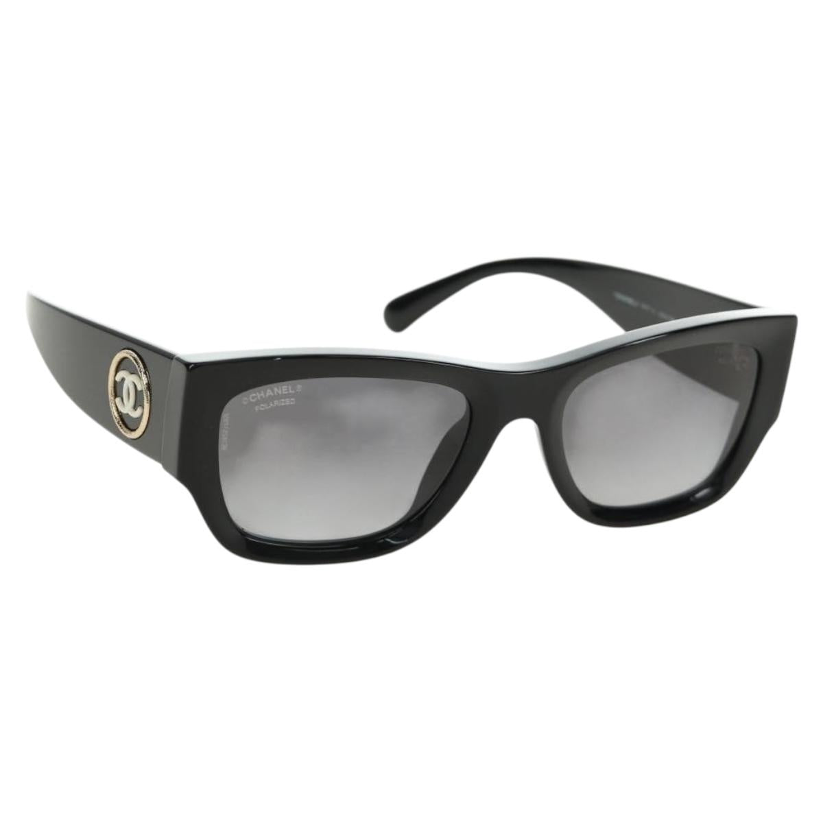 CHANEL Sunglasses Plastic Black Gold CC Auth yk20566M