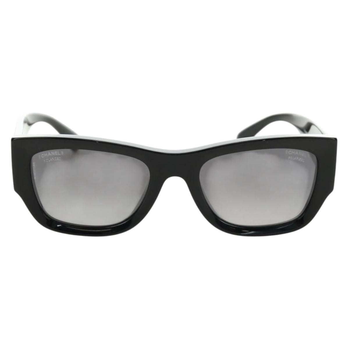 CHANEL Sunglasses Plastic Black Gold CC Auth yk20566M