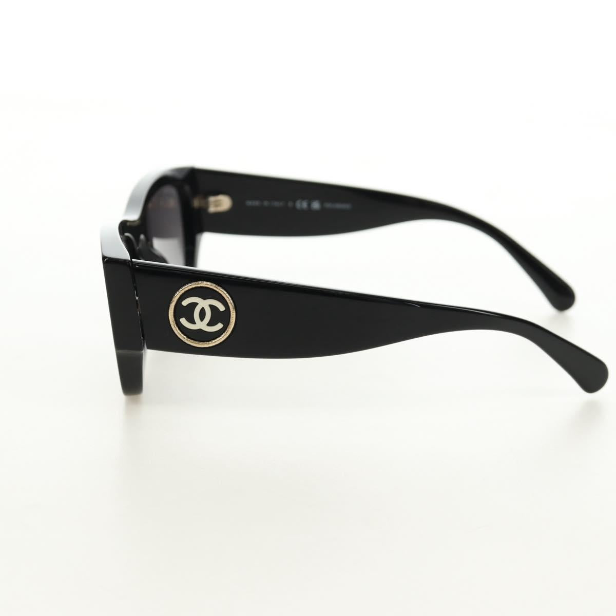 CHANEL Sunglasses Plastic Black Gold CC Auth yk20566M