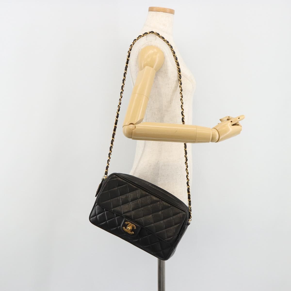 CHANEL Chain Shoulder Bag Lamb Skin Black Gold Matelasse CC Auth yk20568SAV