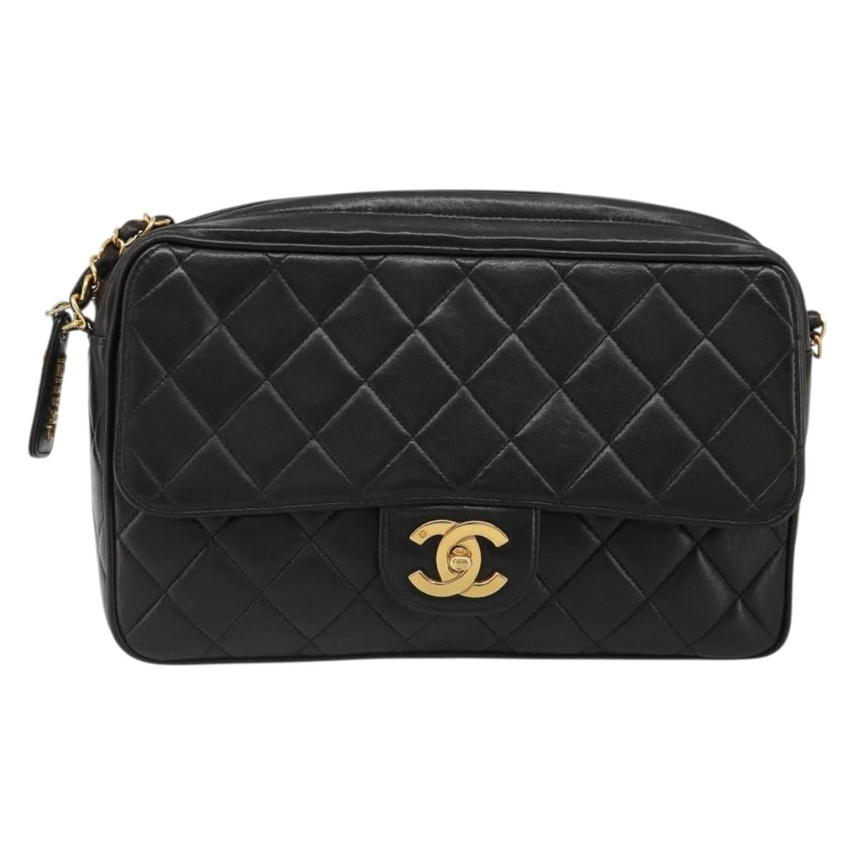 CHANEL Chain Shoulder Bag Lamb Skin Black Gold Matelasse CC Auth yk20568SAV
