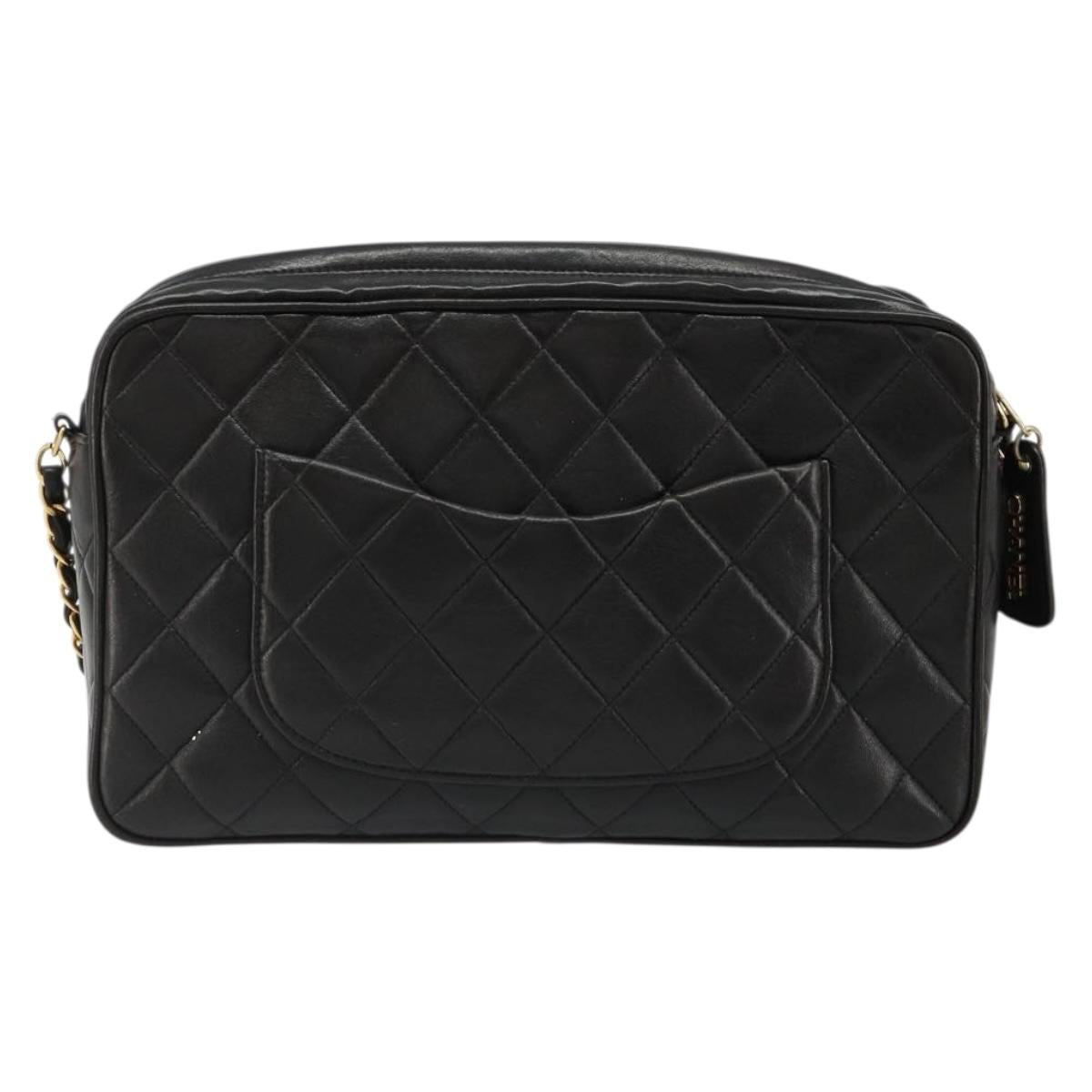 CHANEL Chain Shoulder Bag Lamb Skin Black Gold Matelasse CC Auth yk20568SAV