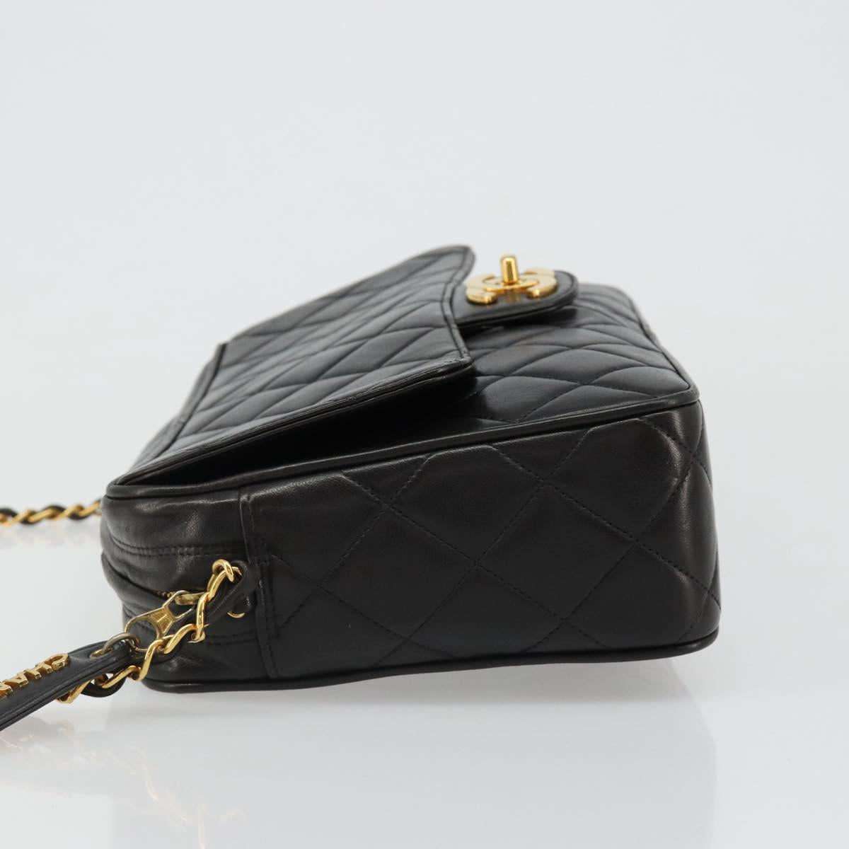 CHANEL Chain Shoulder Bag Lamb Skin Black Gold Matelasse CC Auth yk20568SAV