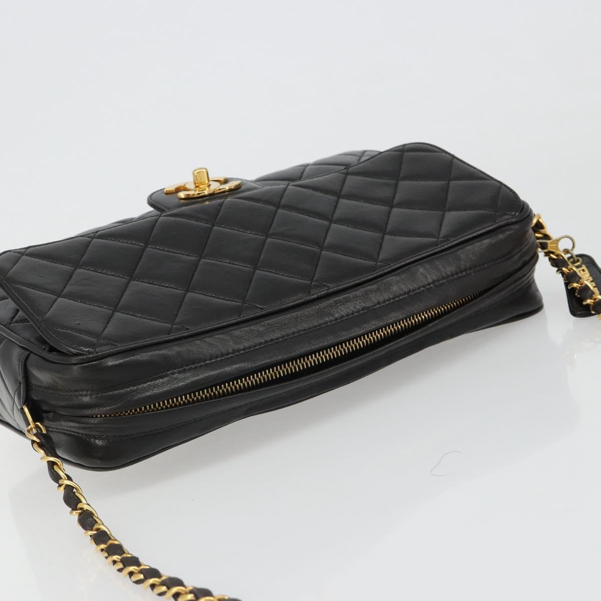 CHANEL Chain Shoulder Bag Lamb Skin Black Gold Matelasse CC Auth yk20568SAV