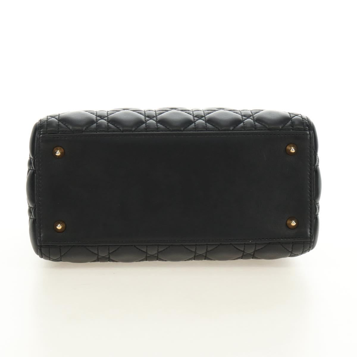 Christian Dior Canage Hand Bag Lamb Skin Black Gold Auth yk20569SAM