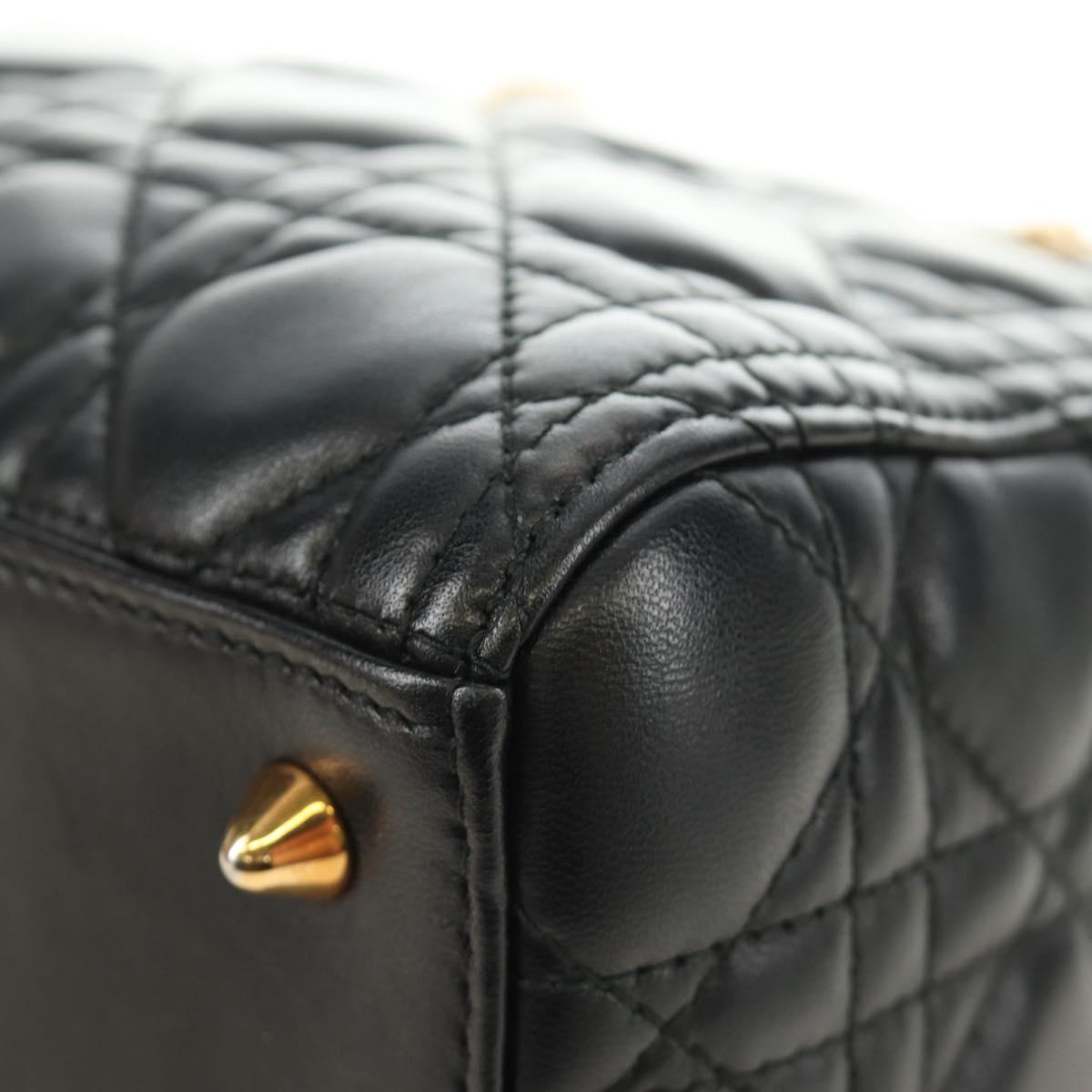 Christian Dior Canage Hand Bag Lamb Skin Black Gold Auth yk20569SAM