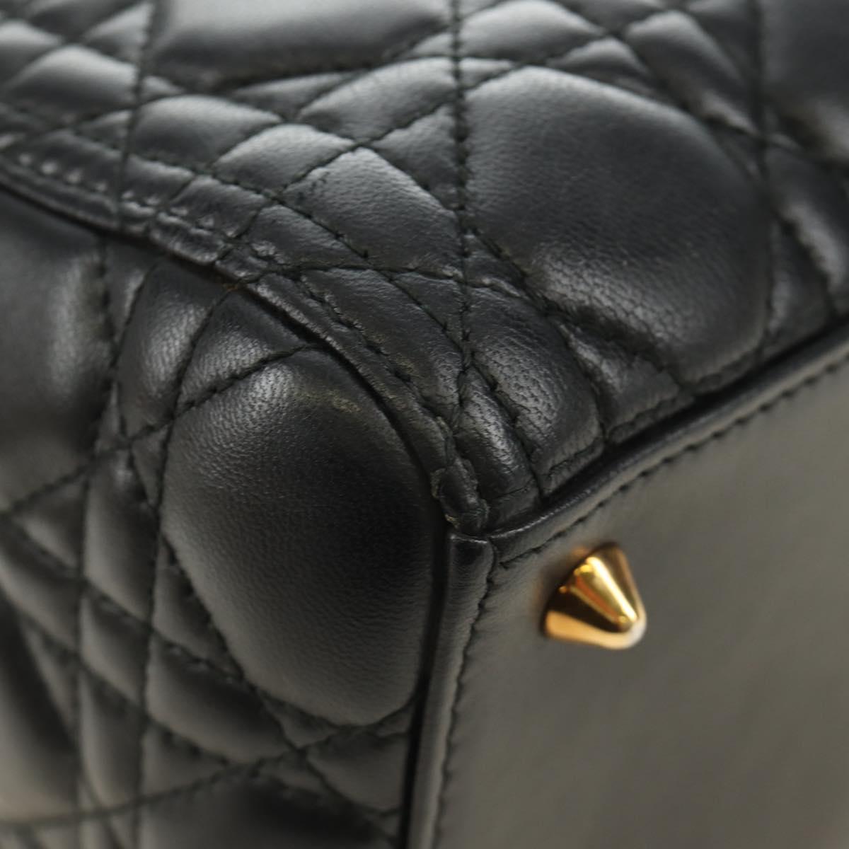 Christian Dior Canage Hand Bag Lamb Skin Black Gold Auth yk20569SAM