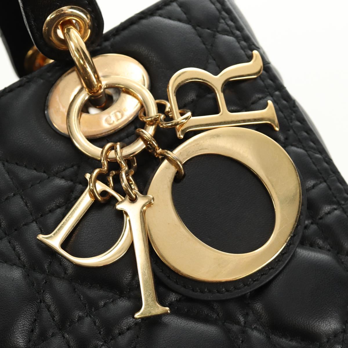 Christian Dior Canage Hand Bag Lamb Skin Black Gold Auth yk20569SAM