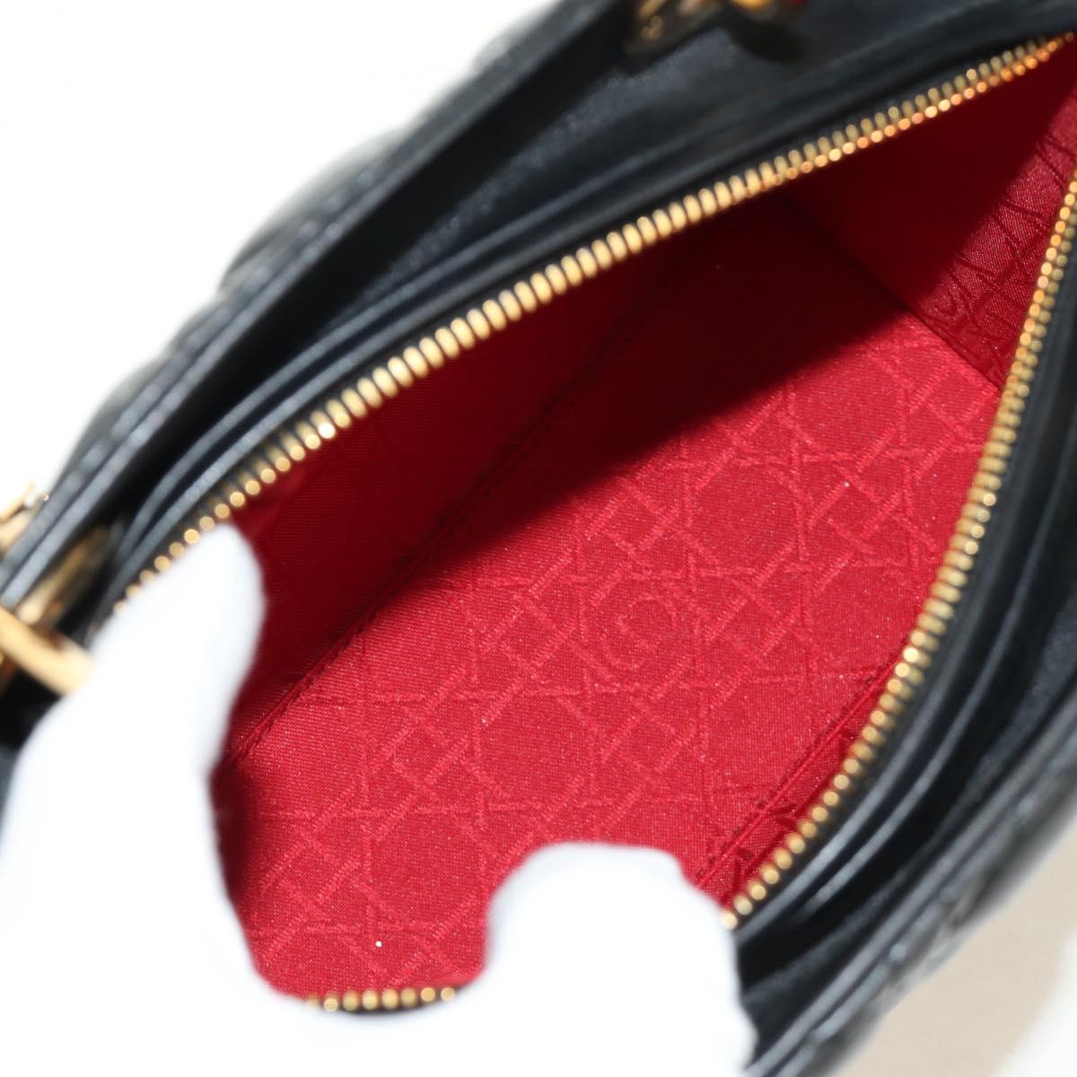 Christian Dior Canage Hand Bag Lamb Skin Black Gold Auth yk20569SAM
