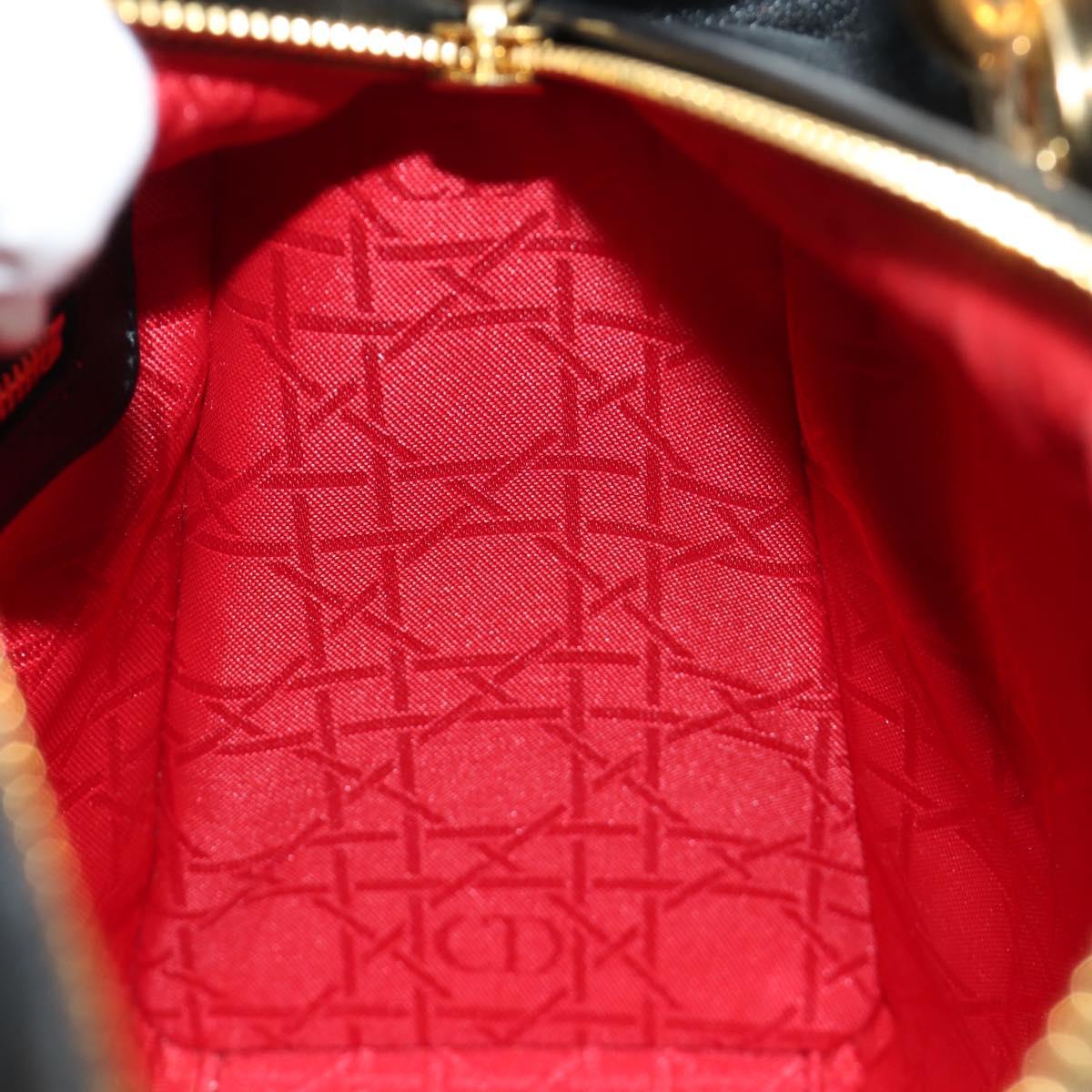 Christian Dior Canage Hand Bag Lamb Skin Black Gold Auth yk20569SAM