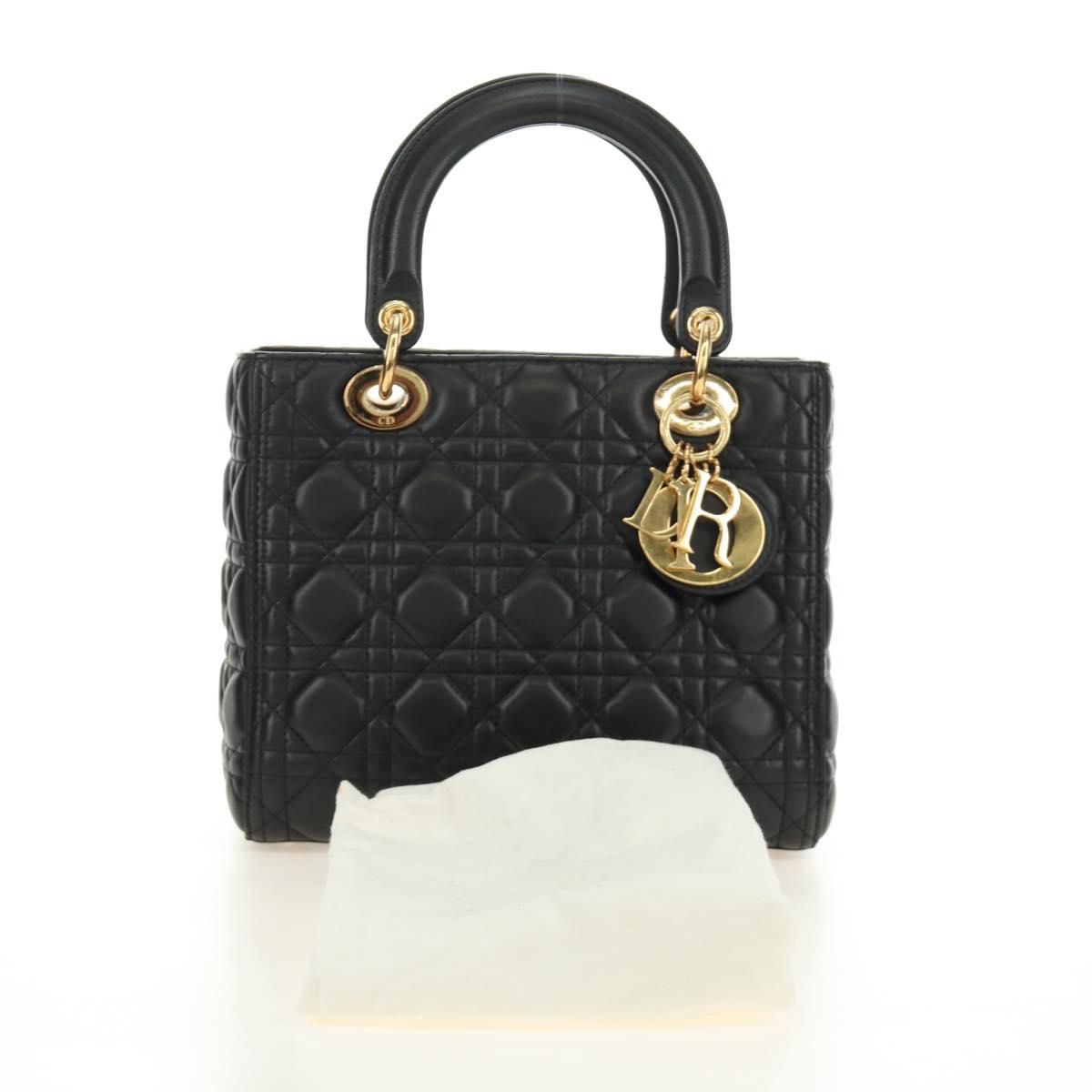 Christian Dior Canage Hand Bag Lamb Skin Black Gold Auth yk20569SAM