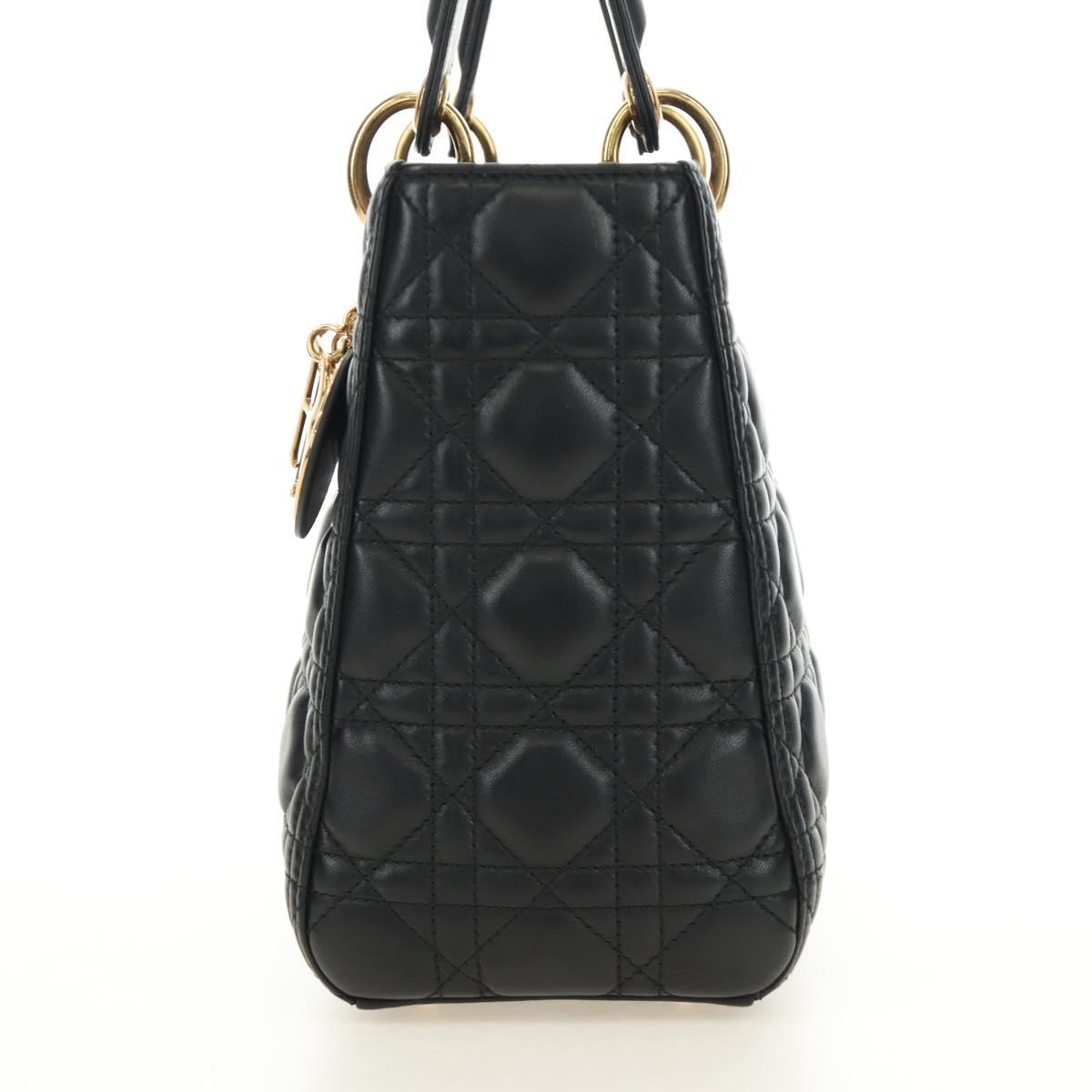 Christian Dior Canage Hand Bag Lamb Skin Black Gold Auth yk20569SAM