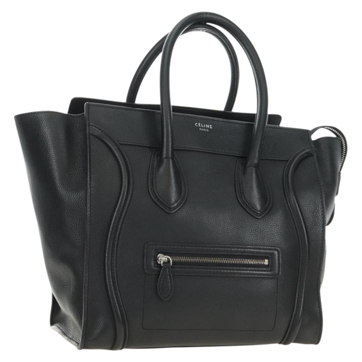 CELINE Luggage Mini Shopper Hand Bag Leather Black Silver Auth yk20573SAM