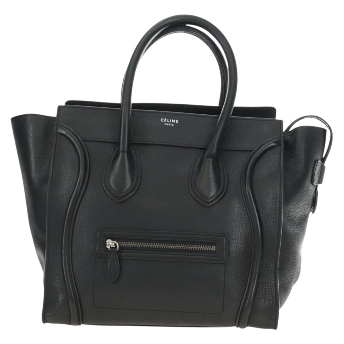 CELINE Luggage Mini Shopper Hand Bag Leather Black Silver Auth yk20573SAM