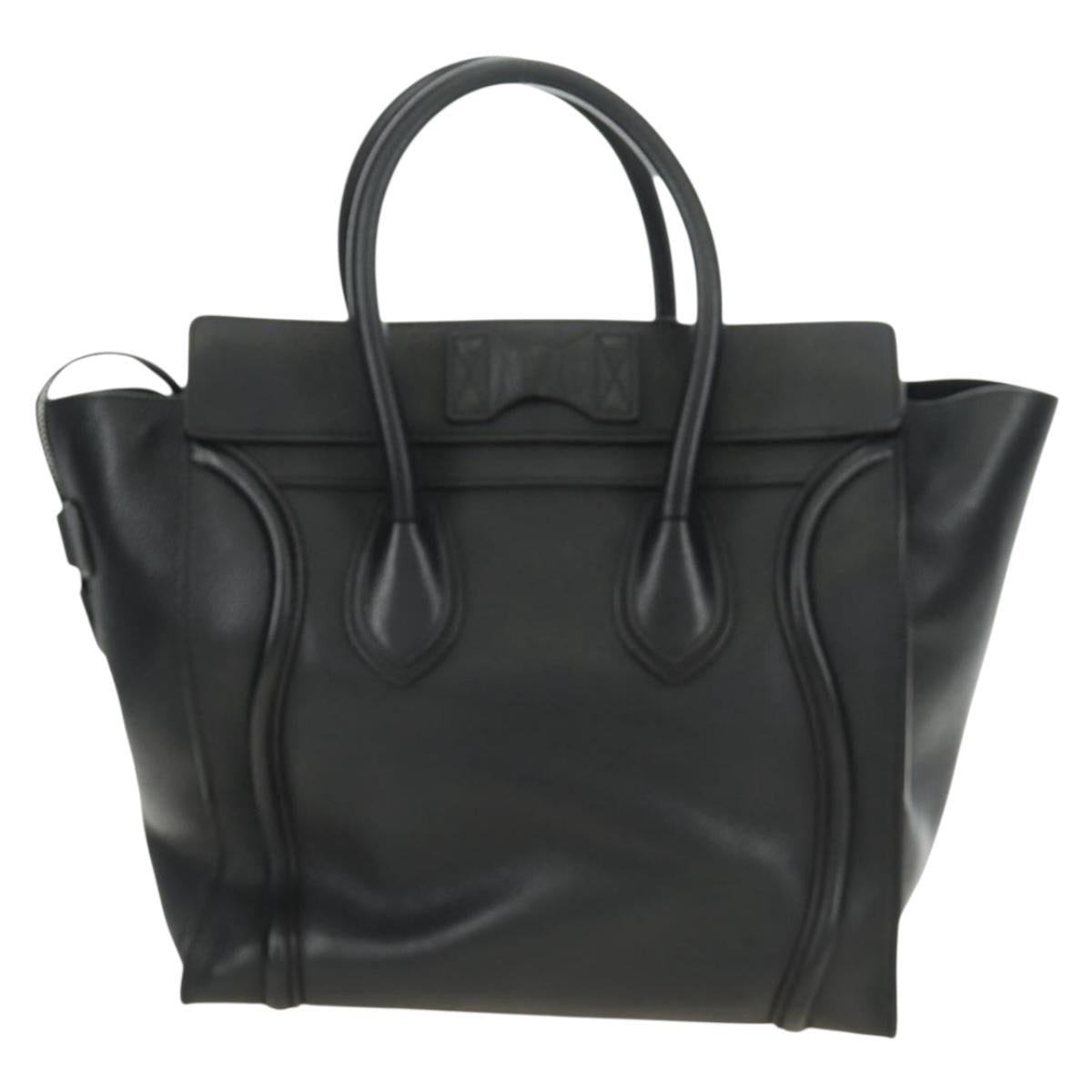 CELINE Luggage Mini Shopper Hand Bag Leather Black Silver Auth yk20573SAM