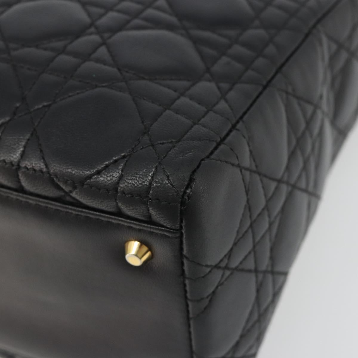 Christian Dior Canage Hand Bag Lamb Skin Black Gold Auth yk20574SAV